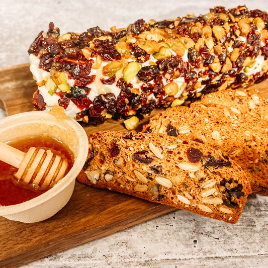 House-Seasoned Cranberry Pistachio Goat Cheese Log